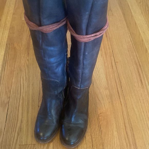FreeBird sz 6 Cosmo tall boots dark brown cognac leather wrap laces great cond - Picture 6 of 10
